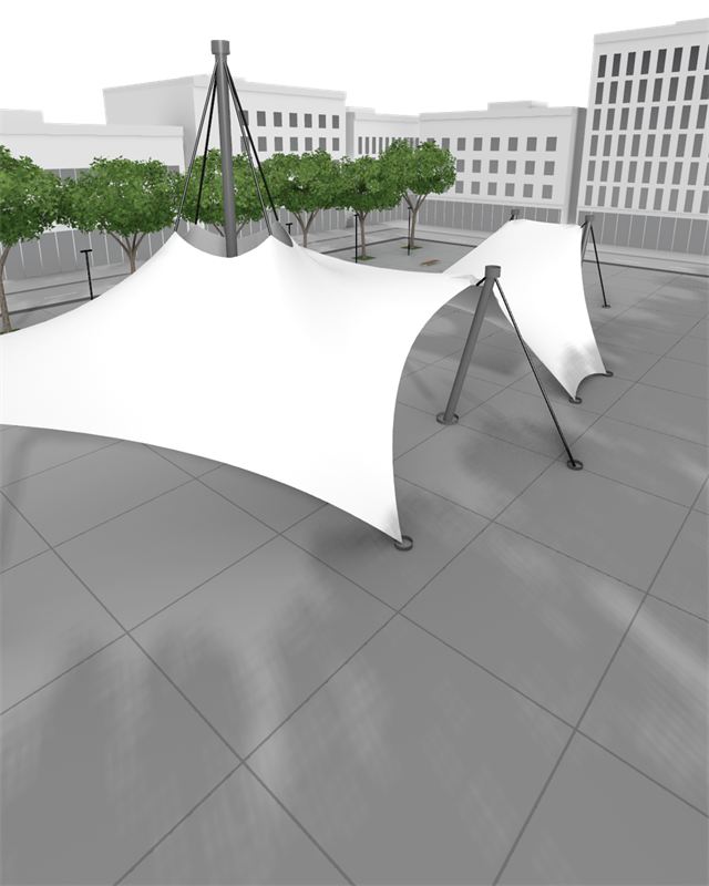 The canopy at eye level, from across the square.
